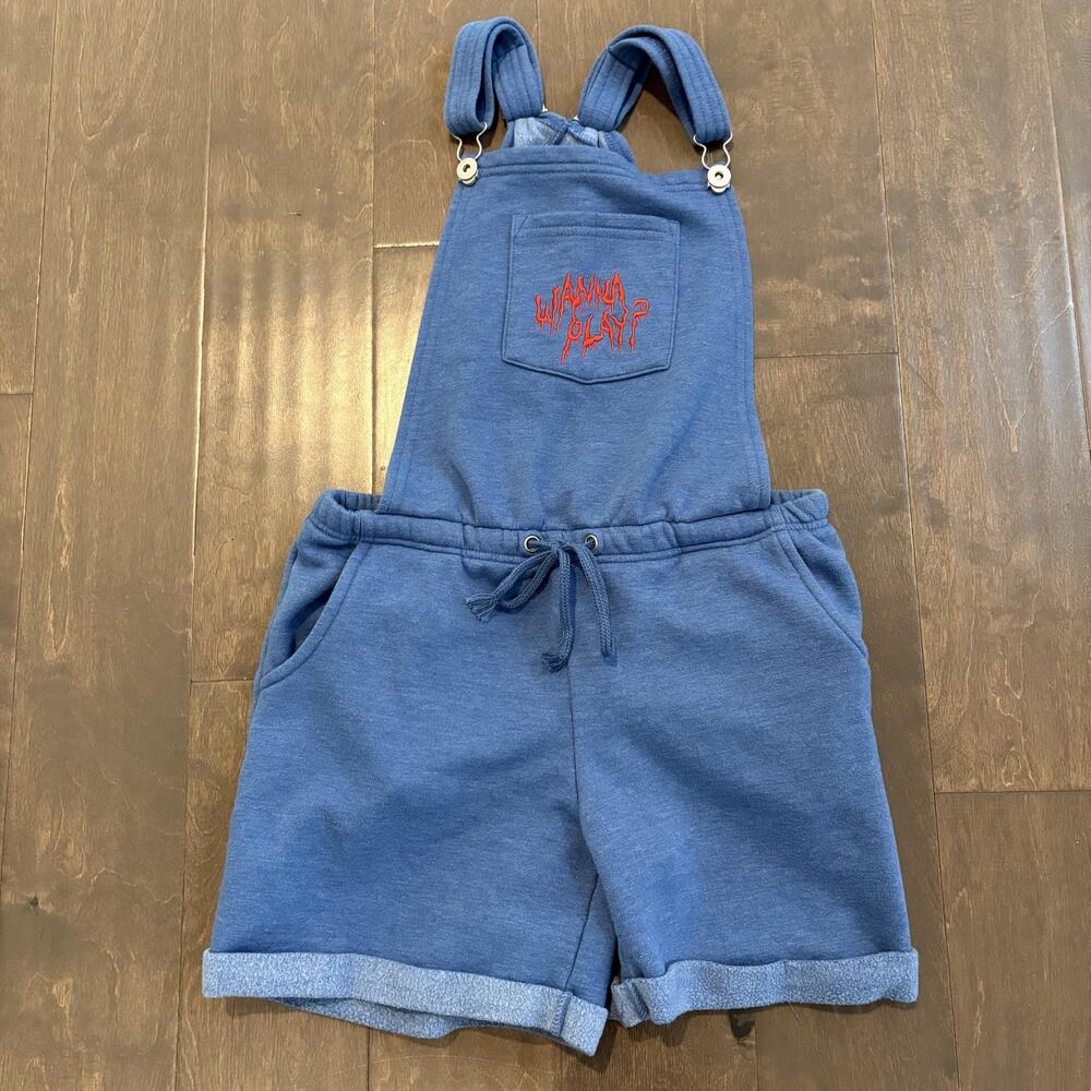 Chucky Halloween Horror Nights Overalls Womens XS Blue Shortalls Embroidered